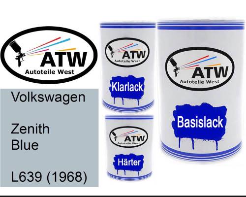 Volkswagen, Zenith Blue, L639 (1968): 500ml Lackdose + 500ml Klarlack + 250ml Härter - Set, von ATW Autoteile West.